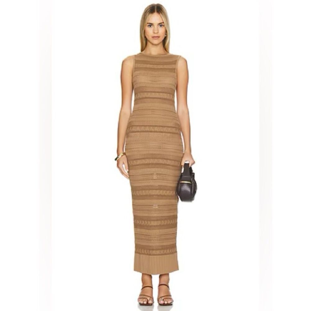 L’Academie Yelina Open Stitch Midi Dress in brown - Picture 1 of 5